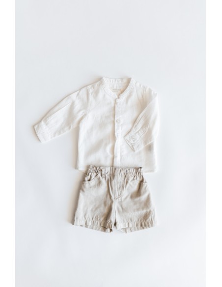 camisa lino blanca y short beige