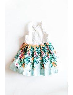 vestido falda turqeusa top blanco