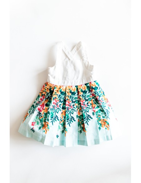 vestido falda turqeusa top blanco