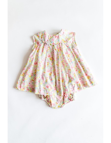 set vestido flores amarillas y rosadas