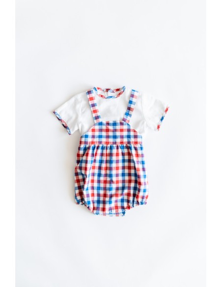set romper cuadros rojos y azules